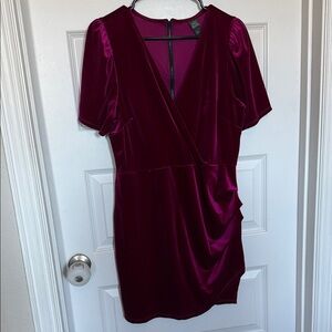 Wild Fable Velvet Mini Dress in Deep Magenta